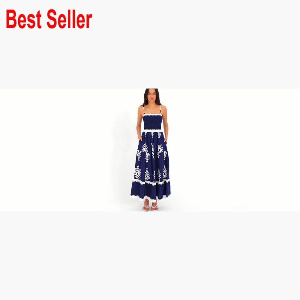 Polyester Maxi Dress with Spaghetti Straps Smocked Bodice Tiered - Picture 7 of 7